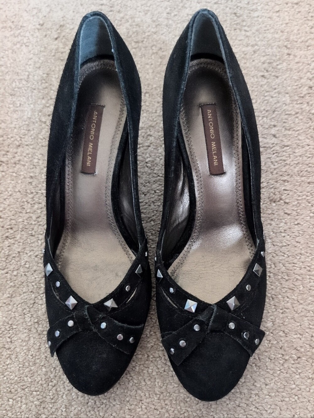 Antonio Melani Black Suede Pumps With Metallic Silver-Toned Studs